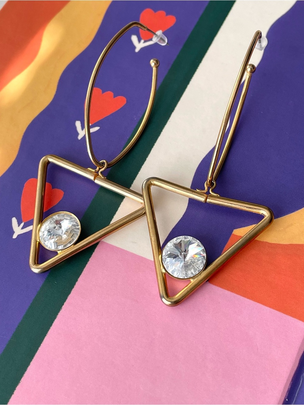 Vintage statement goldtone & rivoli rhinestone dangle earrings